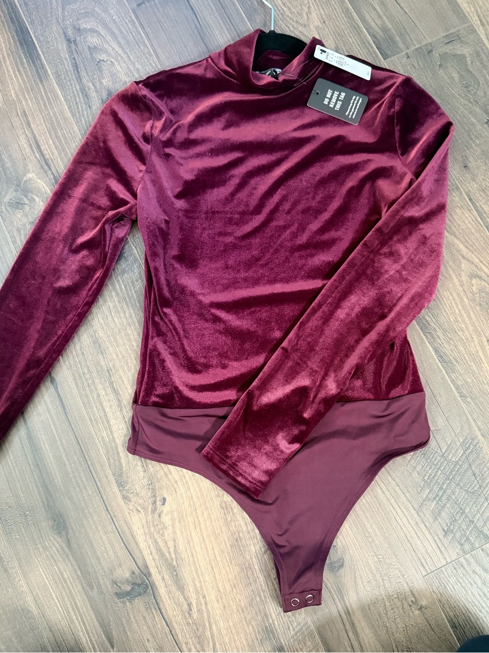 Express Velvet Mock Neck Bodysuit - Burgundy/Plum
